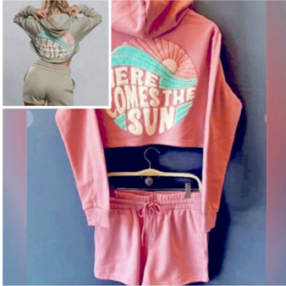 Sweat shirt & matching shorts! THIS LISTING IS FOR THE PINK(ish). NEVER WORN. - Picture 3 of 7